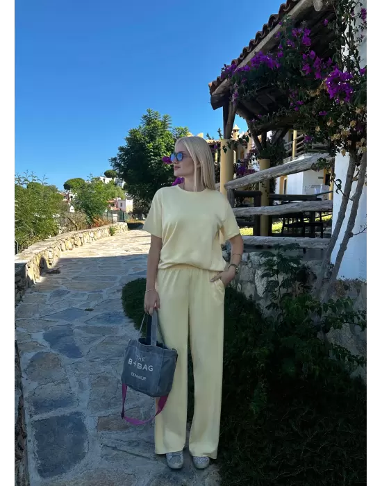 Urban Pastel Sarı Esnek Yumuşacık Modal Kumaş İkili Alt/Üst Takım