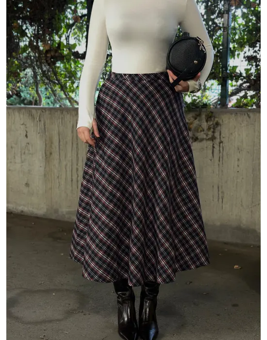 Volanlı Cepli Laci Ekose Oduncu Etek