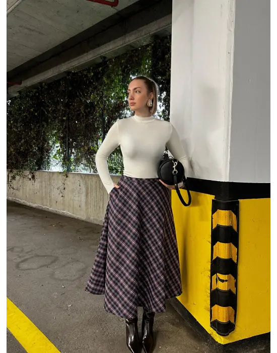 Volanlı Cepli Laci Ekose Oduncu Etek