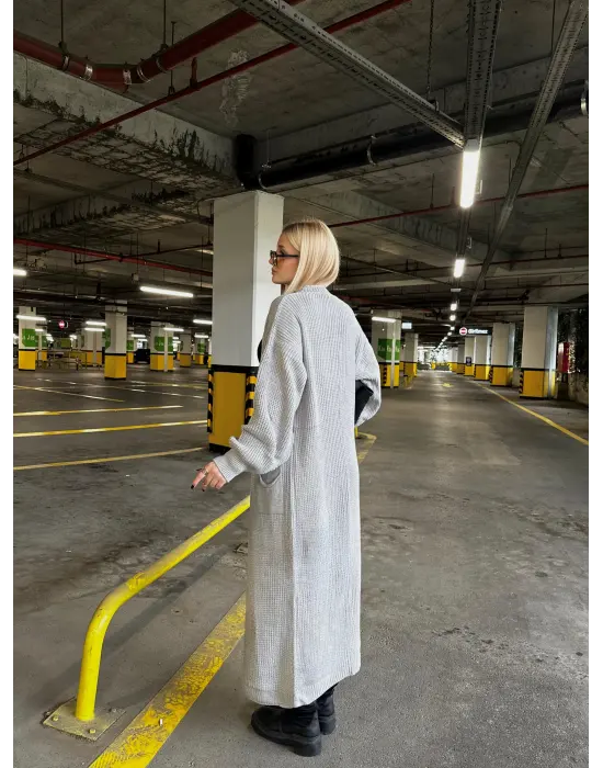 Vox Gri Balon Kol Maxi Boy Triko Hırka