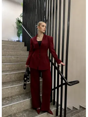 Davina Bordo Bel Korseli Vatkalı Blazer Ceket