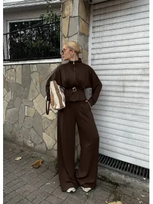 Eva Kahve Bel Kemerli İkili Modal Takım