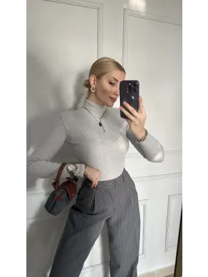 Gri Balıkçı Yaka Kaşkorse Boğazlı Kazak