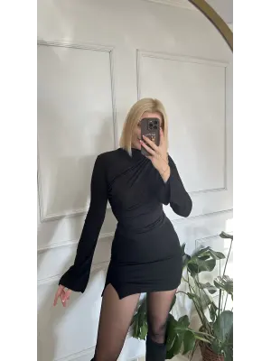 Holly Siyah İspanyol Kol Drapeli Bluz