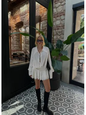 Jessica Beyaz Tasarım Gömlek Elbise
