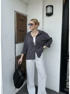 Massia Antrasit Tensel Oversize Gömlek