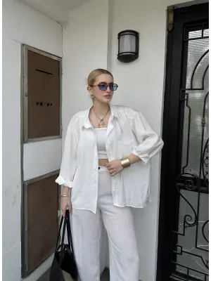 Massia Beyaz Tensel Oversize Gömlek