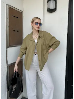 Massia Çağla Yeşil Tensel Oversize Gömlek