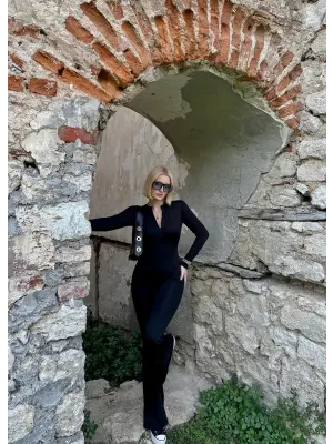 Mateo Fermuarlı İspanyol Paça Şardonlu Tayt Tulum