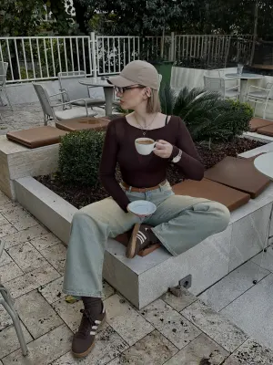 Mila Kaşmir Transparan Kahve Bluz