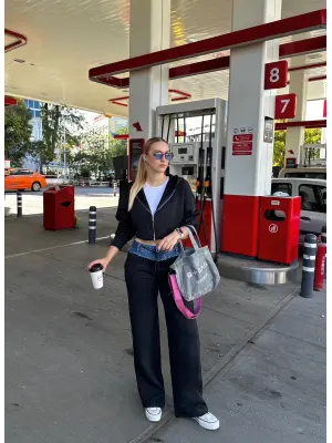 Molyn Şardonlu Kot Detay İkili Siyah Eşofman Takım