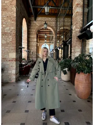 Mudo Haki Apolet Detay Premium Kalite Astarlı Trençkot