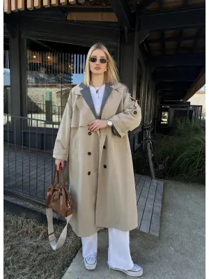 Mudo Taş Apolet Detay Premium Kalite Astarlı Trençkot