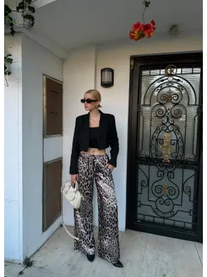 Nivy Saten Leopar Pantolon