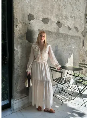 Olivette Fırfırlı Premium Astarlı Tam Boy Elbise