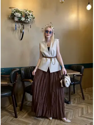 Polene AcıKahve Crush Maxi Boy Uzun Etek