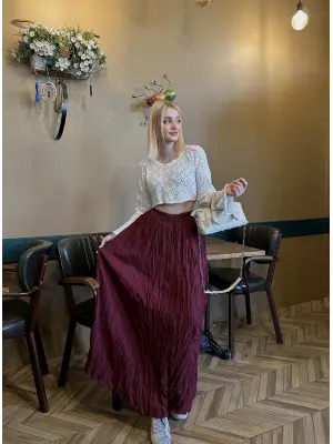 Polene Bordo Crush Maxi Boy Uzun Etek