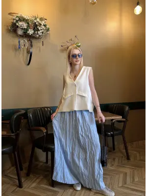 Polene Bebe Mavi Crush Maxi Boy Uzun Etek