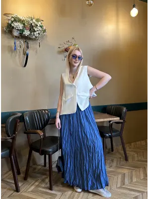 Polene İndigo Mavi Crush Maxi Boy Uzun Etek