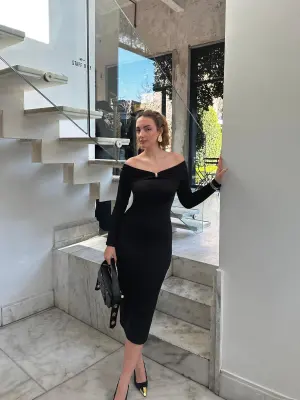 Siyah Tokalı Madonna Elbise