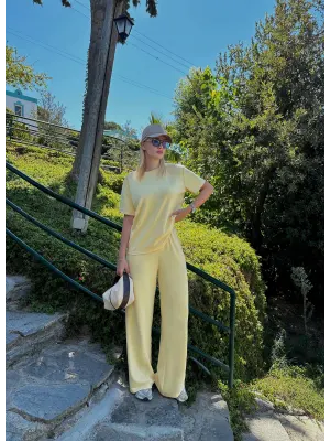 Urban Pastel Sarı Esnek Yumuşacık Modal Kumaş İkili Alt/Üst Takım