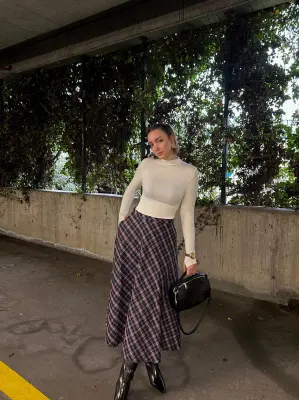 Volanlı Cepli Laci Ekose Oduncu Etek