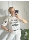 Baskılı Orijinal Marka Oversize Pamuk Beyaz Tshirt