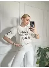 Baskılı Orijinal Marka Oversize Pamuk Beyaz Tshirt