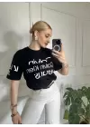 Baskılı Orijinal Marka Oversize Pamuk Siyah Tshirt