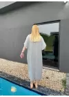 Bohem Gri Keten Polo Yaka Elbise