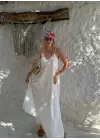 Bohemian Beyaz Ayarlanabilir İp Askılı Salaş Elbise