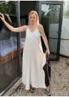 Bohemian Beyaz Ayarlanabilir İp Askılı Salaş Elbise