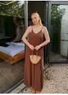 Bohemian Kahve Ayarlanabilir İp Askılı Salaş Elbise