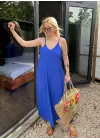 Bohemian Saks Mavi Ayarlanabilir İp Askılı Salaş Elbise
