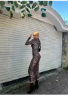 Era Drapeli Midi Boy Leopar Elbise