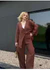 Ferina Kahve Muslin Ön Bağlamalı Kimono Takım