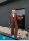 Ferina Kahve Muslin Ön Bağlamalı Kimono Takım