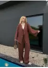 Ferina Kahve Muslin Ön Bağlamalı Kimono Takım