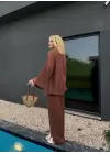 Ferina Kahve Muslin Ön Bağlamalı Kimono Takım