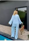 Ferina Bebe Mavi Muslin Ön Bağlamalı Kimono Takım