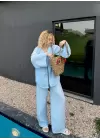 Ferina Bebe Mavi Muslin Ön Bağlamalı Kimono Takım