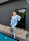 Ferina Bebe Mavi Muslin Ön Bağlamalı Kimono Takım