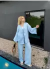 Ferina Bebe Mavi Muslin Ön Bağlamalı Kimono Takım