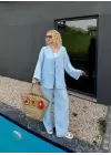 Ferina Bebe Mavi Muslin Ön Bağlamalı Kimono Takım