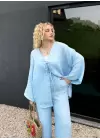Ferina Bebe Mavi Muslin Ön Bağlamalı Kimono Takım