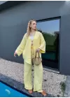 Ferina Pastel Sarı Muslin Ön Bağlamalı Kimono Takım