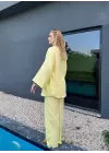 Ferina Pastel Sarı Muslin Ön Bağlamalı Kimono Takım