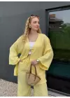 Ferina Pastel Sarı Muslin Ön Bağlamalı Kimono Takım