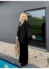 Ferina Siyah Muslin Ön Bağlamalı Kimono Takım