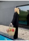 Ferina Siyah Muslin Ön Bağlamalı Kimono Takım